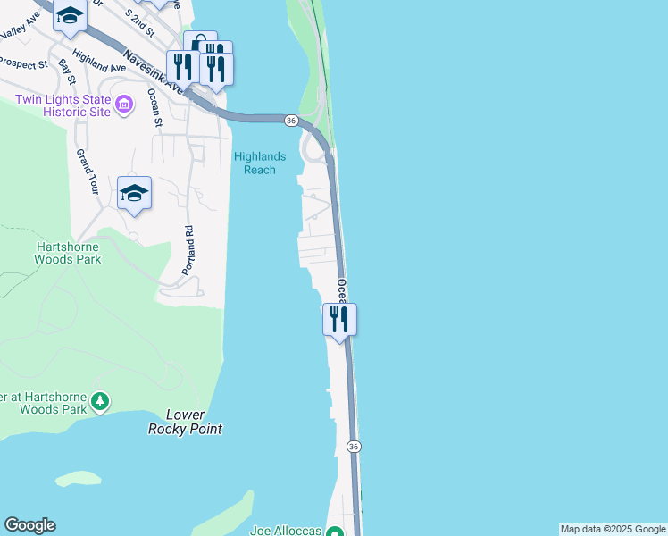 map of restaurants, bars, coffee shops, grocery stores, and more near 250 Ocean Avenue in Sea Bright