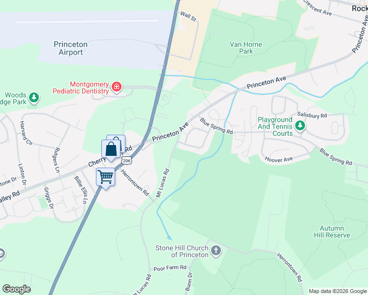 map of restaurants, bars, coffee shops, grocery stores, and more near 12 Scarlet Oak Drive in Princeton