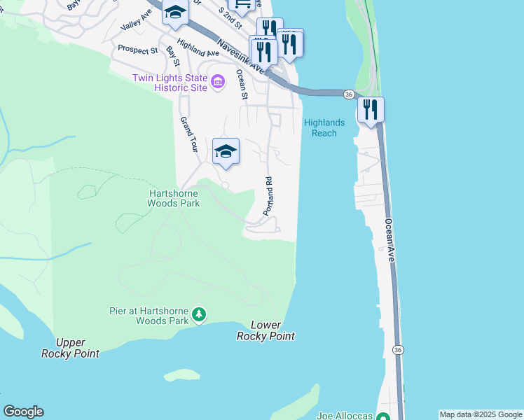 map of restaurants, bars, coffee shops, grocery stores, and more near 157 Portland Road in Highlands