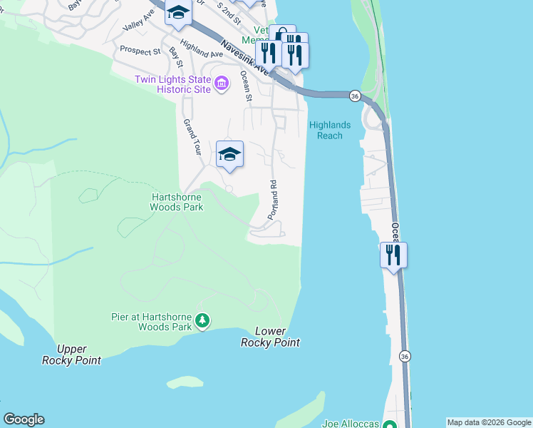 map of restaurants, bars, coffee shops, grocery stores, and more near 157 Portland Road in Highlands