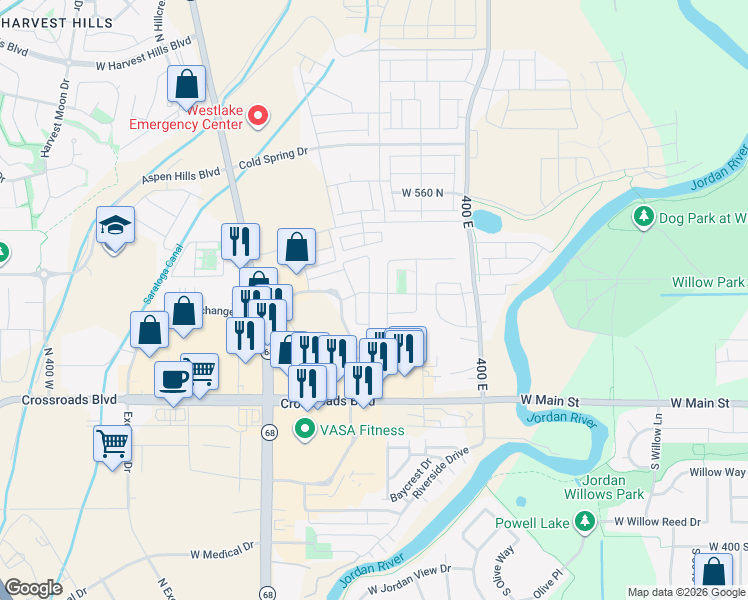 map of restaurants, bars, coffee shops, grocery stores, and more near 1570 Venetian Way in Saratoga Springs