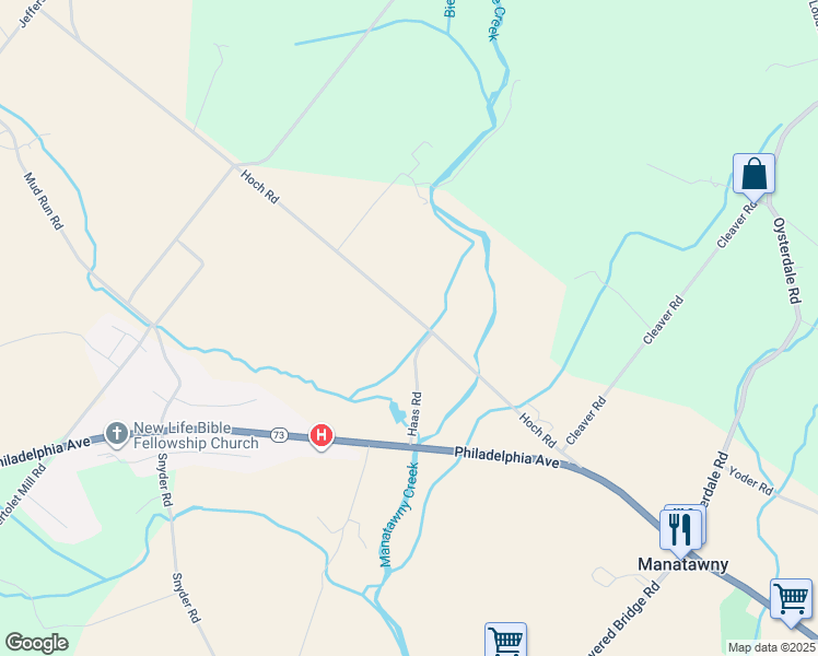 map of restaurants, bars, coffee shops, grocery stores, and more near 38 Haas Road in Oley