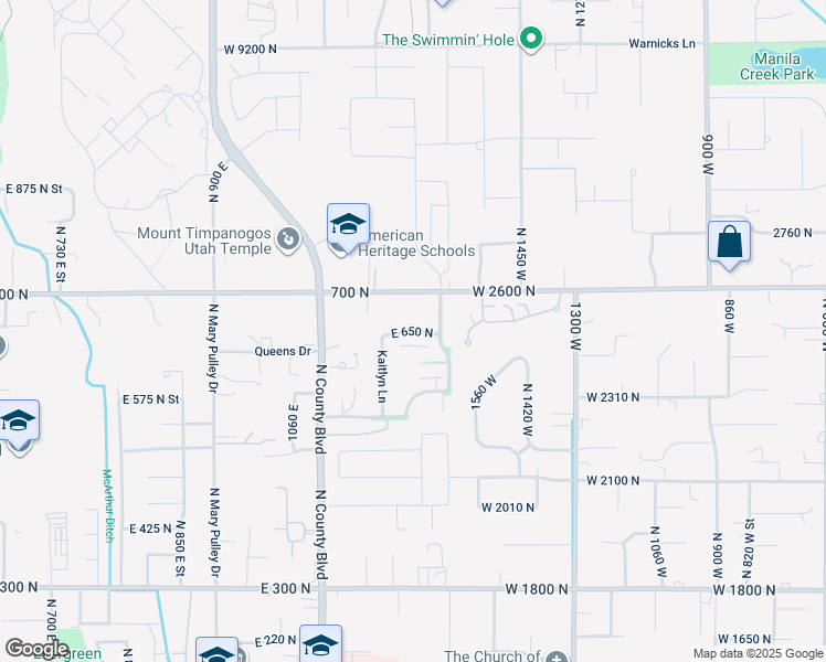 map of restaurants, bars, coffee shops, grocery stores, and more near 1244 North 650 East Street in American Fork
