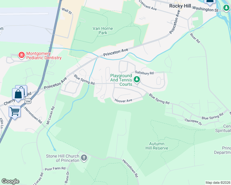 map of restaurants, bars, coffee shops, grocery stores, and more near 27 Hoover Avenue in Princeton