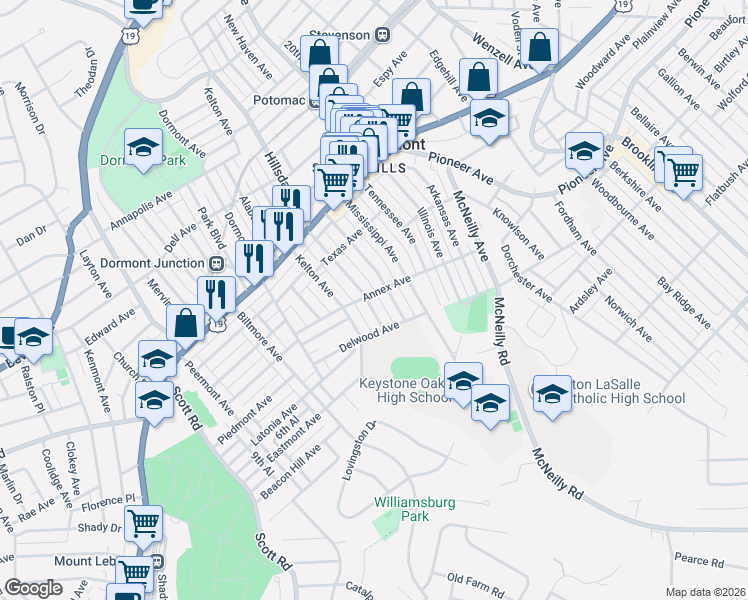 map of restaurants, bars, coffee shops, grocery stores, and more near 1128 Hillsdale Avenue in Pittsburgh