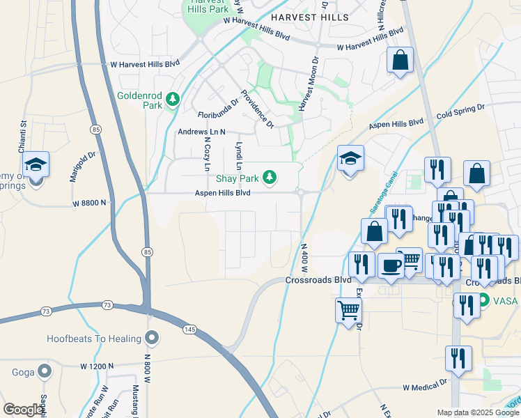 map of restaurants, bars, coffee shops, grocery stores, and more near 1568 North Kelsey Way in Saratoga Springs