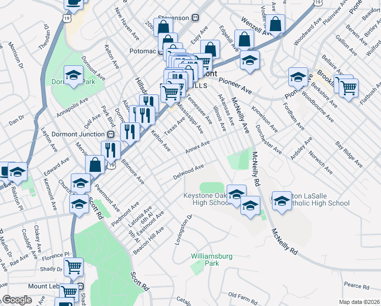 map of restaurants, bars, coffee shops, grocery stores, and more near 1128 Hillsdale Avenue in Pittsburgh