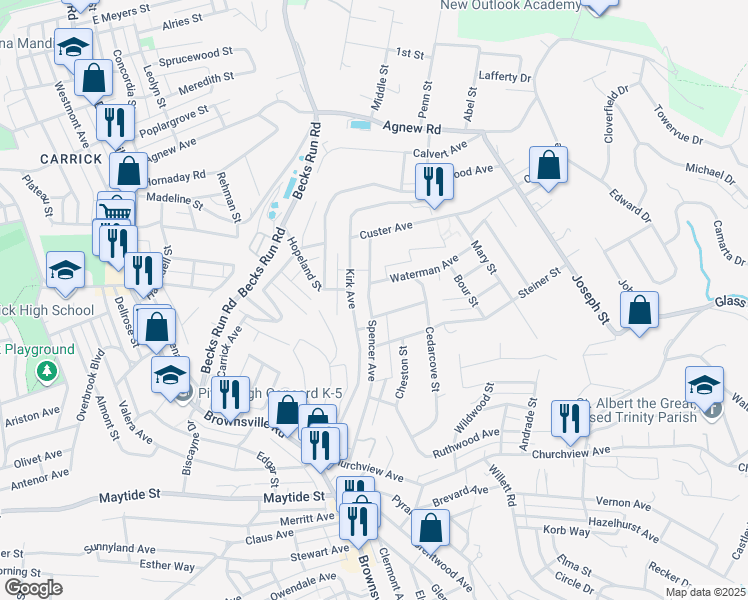 map of restaurants, bars, coffee shops, grocery stores, and more near 324 Spencer Avenue in Pittsburgh