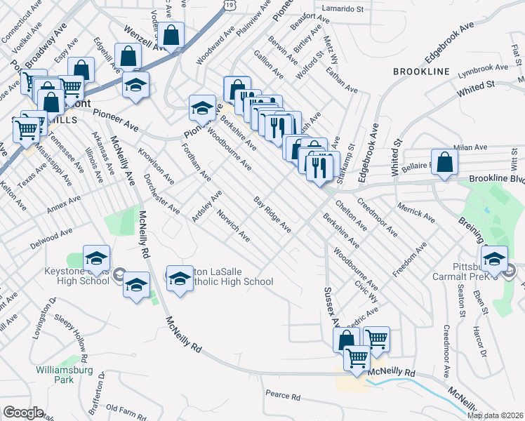 map of restaurants, bars, coffee shops, grocery stores, and more near 904 Fordham Avenue in Pittsburgh
