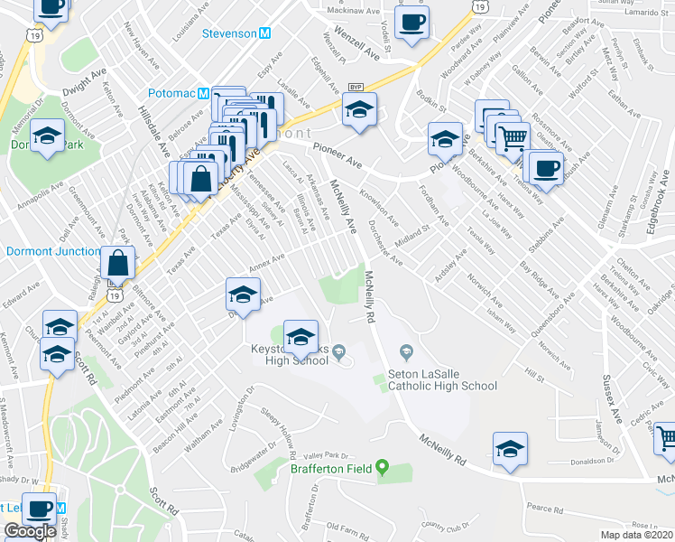 map of restaurants, bars, coffee shops, grocery stores, and more near 1101 Illinois Avenue in Pittsburgh