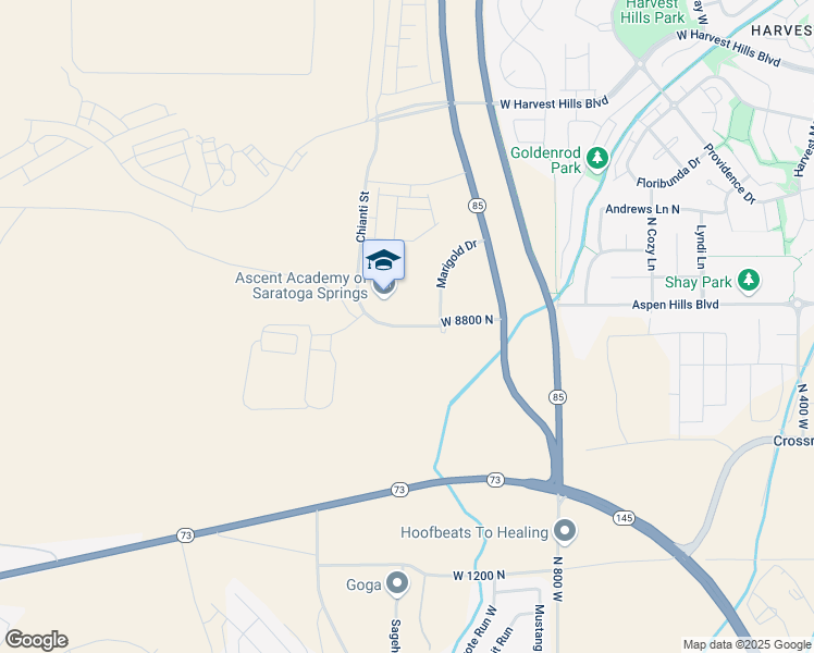 map of restaurants, bars, coffee shops, grocery stores, and more near West Military Road in Utah County