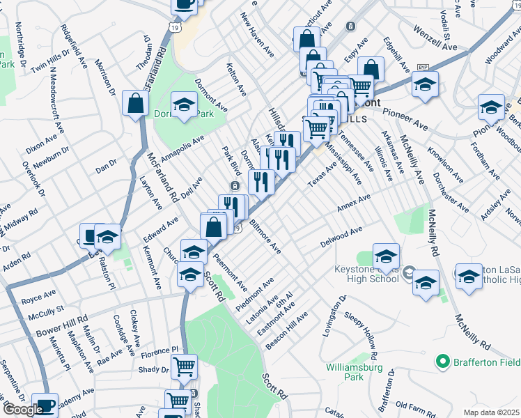 map of restaurants, bars, coffee shops, grocery stores, and more near 3105 West Liberty Avenue in Pittsburgh