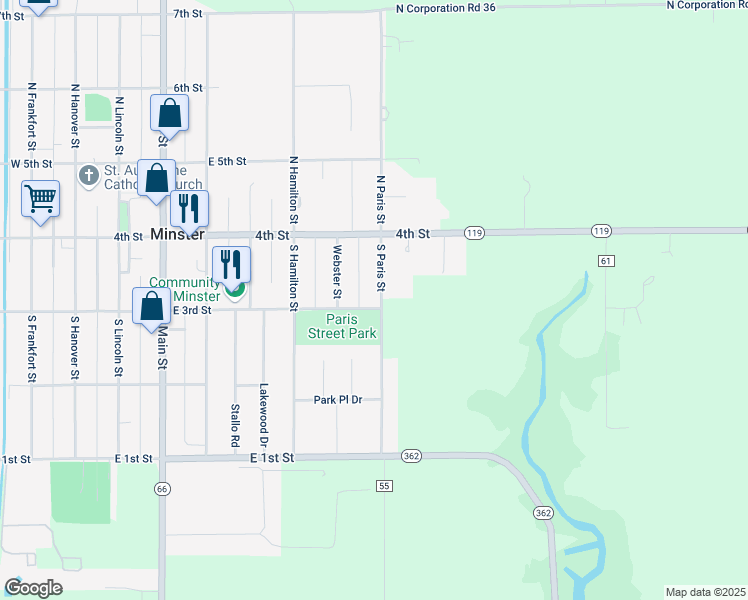 map of restaurants, bars, coffee shops, grocery stores, and more near 674 East 3rd Street in Minster