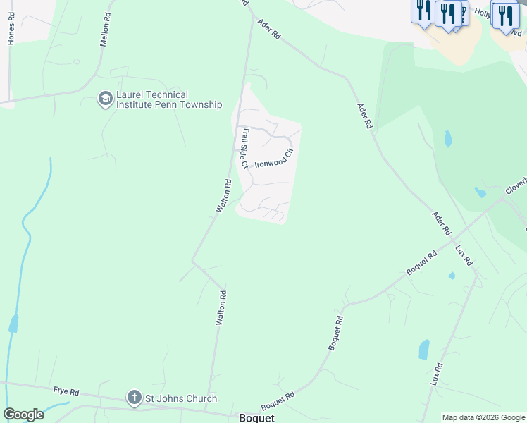 map of restaurants, bars, coffee shops, grocery stores, and more near 5040 Trail Side Court in Jeannette