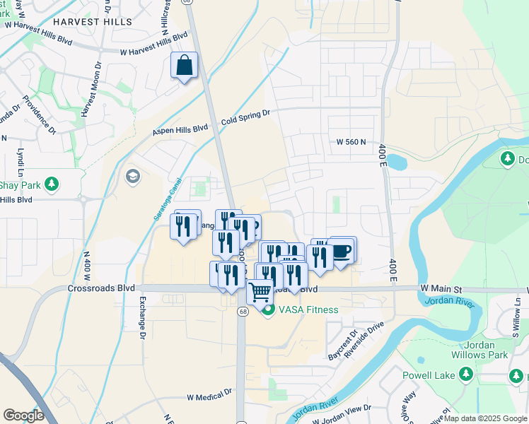 map of restaurants, bars, coffee shops, grocery stores, and more near North Montrose Drive in Utah County