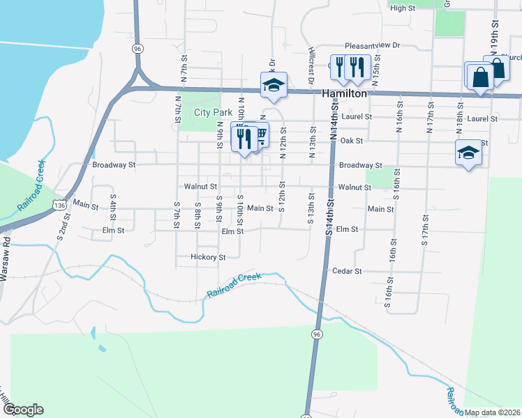 map of restaurants, bars, coffee shops, grocery stores, and more near 217 South 11th Street in Hamilton