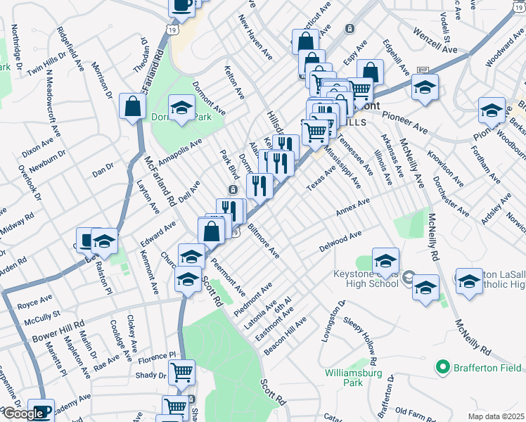map of restaurants, bars, coffee shops, grocery stores, and more near 3105 West Liberty Avenue in Pittsburgh