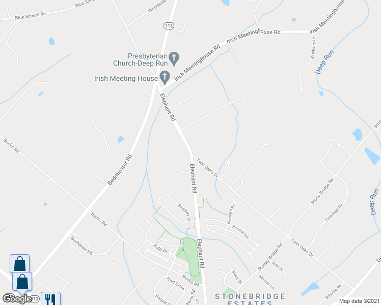 map of restaurants, bars, coffee shops, grocery stores, and more near 186 Elephant Road in Perkasie