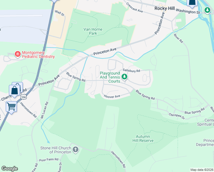 map of restaurants, bars, coffee shops, grocery stores, and more near 10 Truman Avenue in Princeton