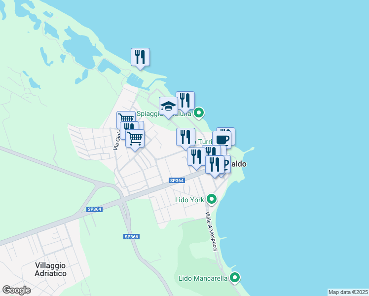 map of restaurants, bars, coffee shops, grocery stores, and more near 12 Via Malaspina Alessandro in San Cataldo