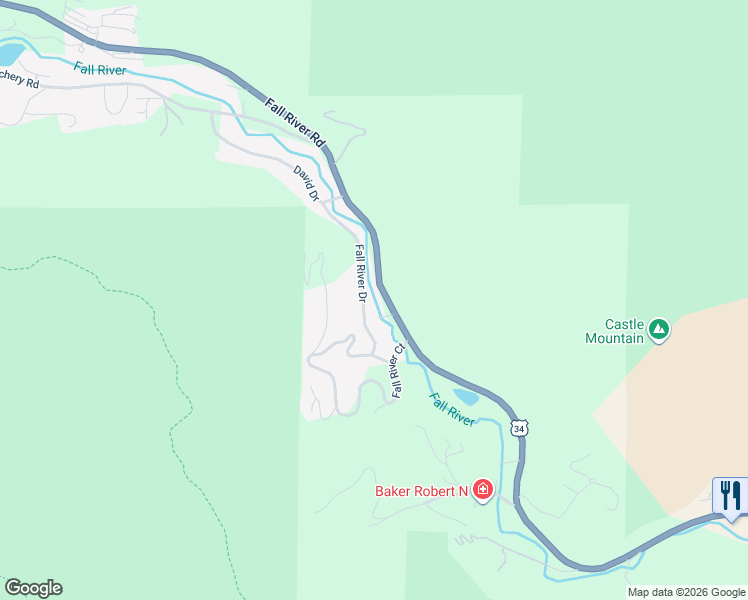 map of restaurants, bars, coffee shops, grocery stores, and more near 2120 Fall River Road in Estes Park