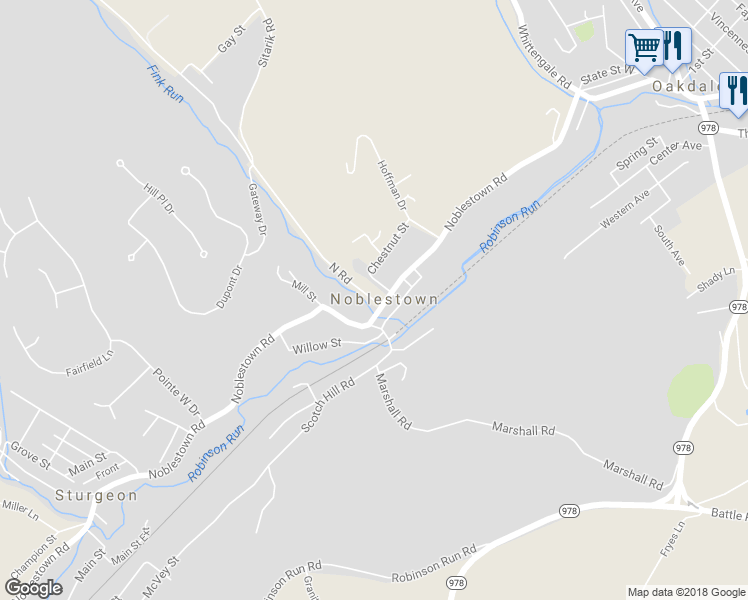 map of restaurants, bars, coffee shops, grocery stores, and more near 2027 North Road in McDonald