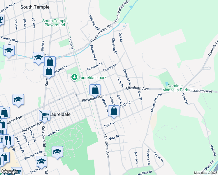 map of restaurants, bars, coffee shops, grocery stores, and more near 3419 Raymond Street in Reading
