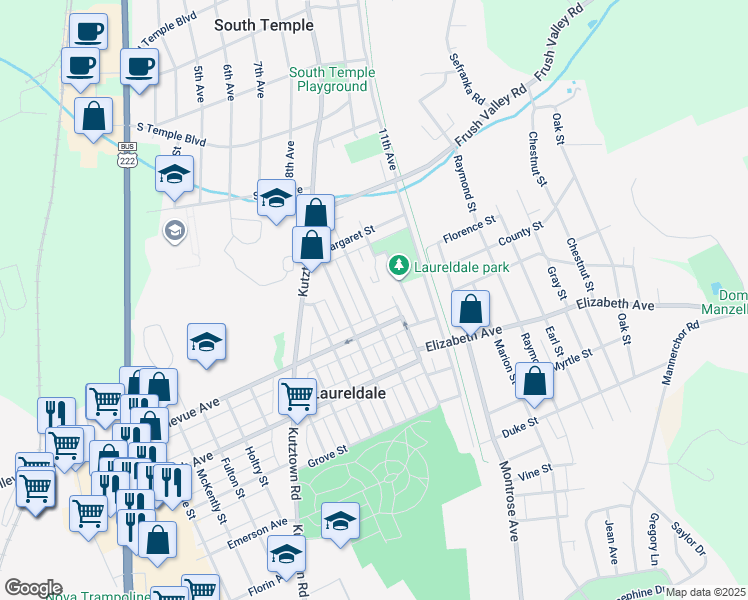 map of restaurants, bars, coffee shops, grocery stores, and more near 3533 Ridgeway Street in Laureldale