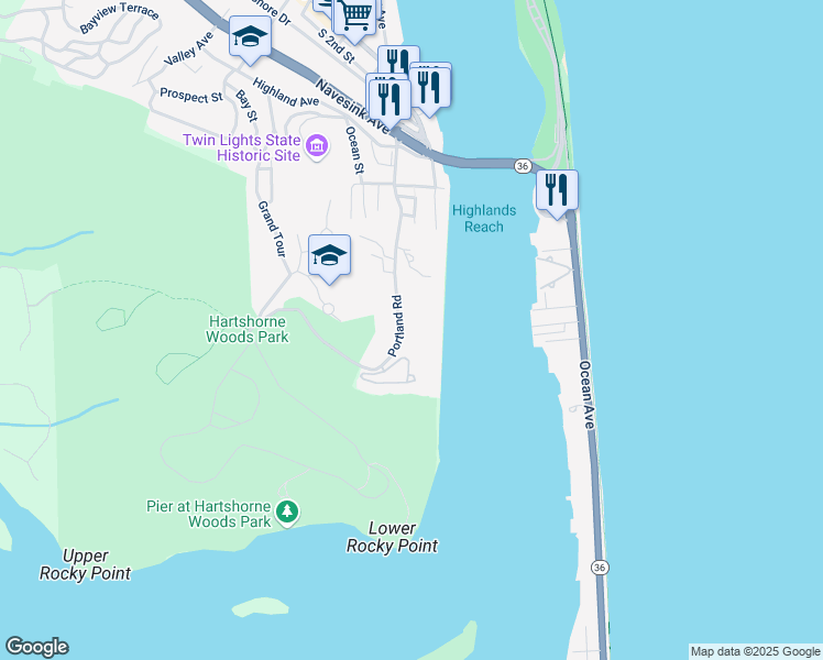 map of restaurants, bars, coffee shops, grocery stores, and more near 140 Portland Road in Highlands