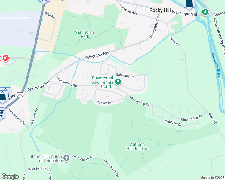 map of restaurants, bars, coffee shops, grocery stores, and more near 166 Windham Court in Princeton