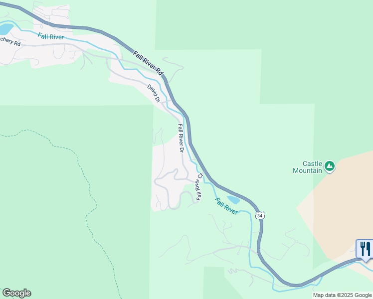 map of restaurants, bars, coffee shops, grocery stores, and more near 2120 Fall River Road in Estes Park