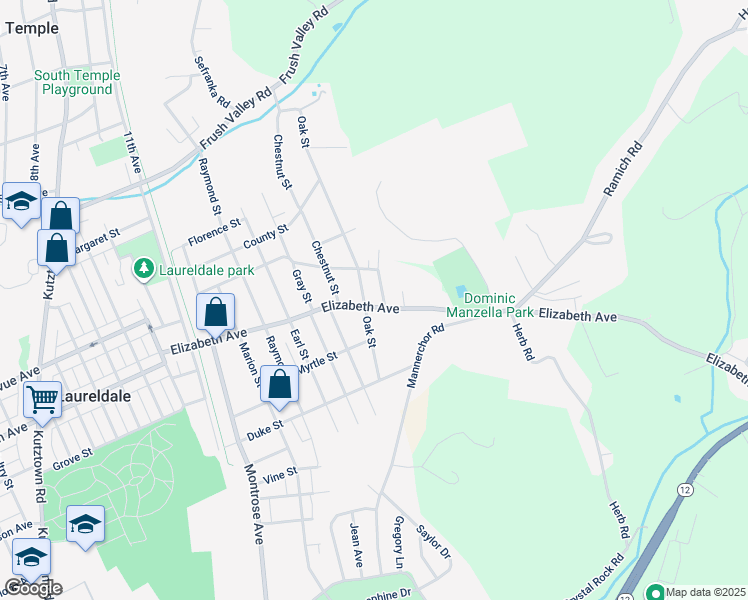 map of restaurants, bars, coffee shops, grocery stores, and more near 2103 Elizabeth Avenue in Laureldale