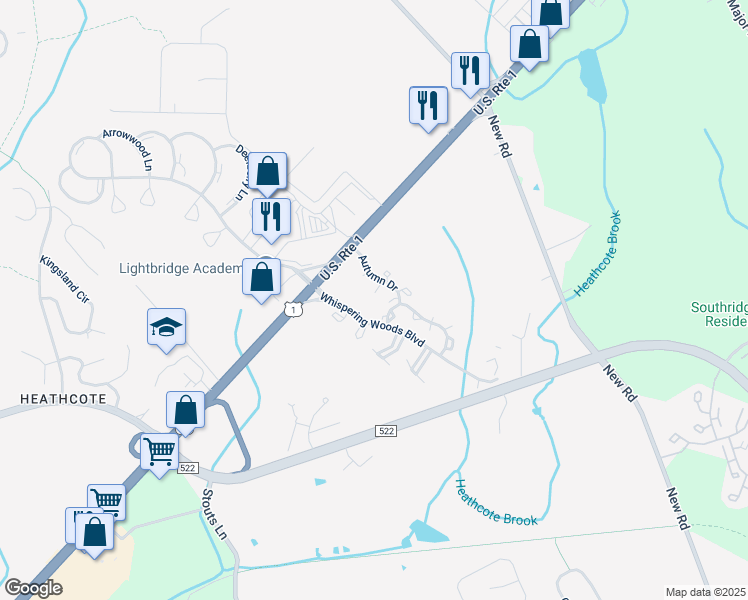 map of restaurants, bars, coffee shops, grocery stores, and more near 1611 Mulberry Court in South Brunswick Township