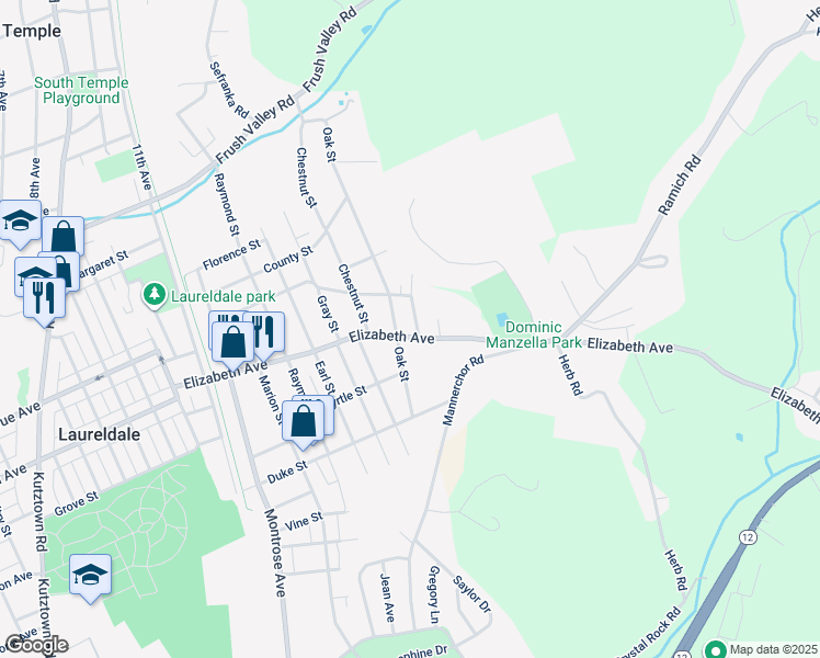map of restaurants, bars, coffee shops, grocery stores, and more near 2103 Elizabeth Avenue in Laureldale