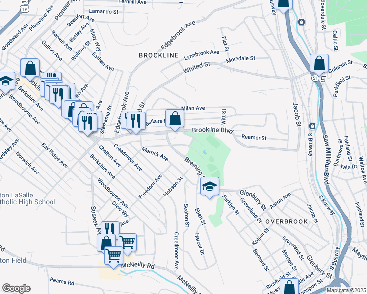 map of restaurants, bars, coffee shops, grocery stores, and more near 1306 Brookline Boulevard in Pittsburgh