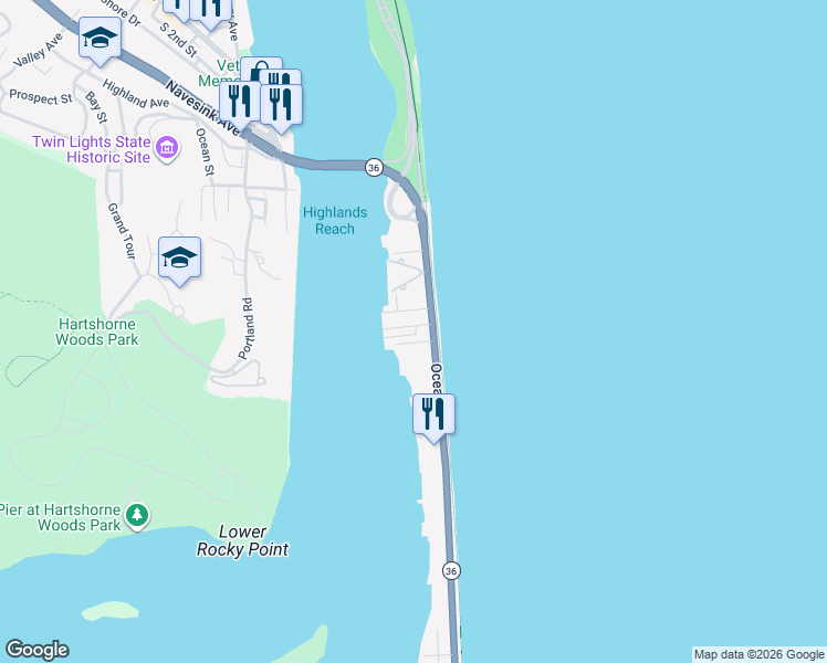 map of restaurants, bars, coffee shops, grocery stores, and more near 41 Waterview Way in Sea Bright