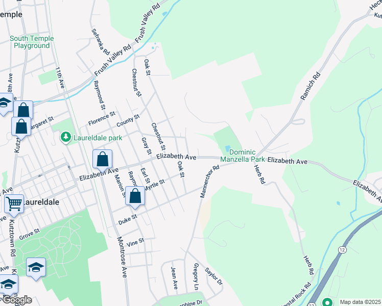 map of restaurants, bars, coffee shops, grocery stores, and more near 3401 Laurel Street in Laureldale