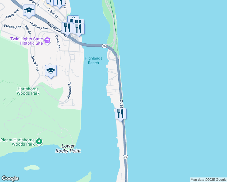 map of restaurants, bars, coffee shops, grocery stores, and more near 41 Waterview Way in Sea Bright