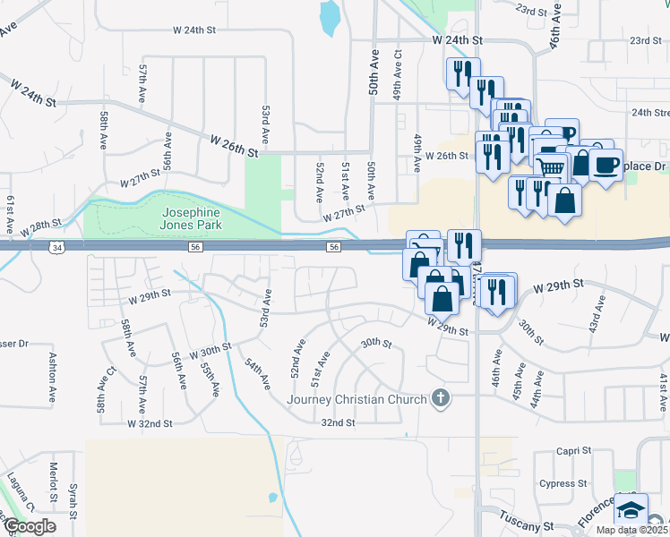 map of restaurants, bars, coffee shops, grocery stores, and more near 5151 West 29th Street in Greeley