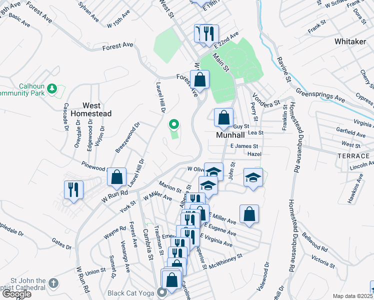 map of restaurants, bars, coffee shops, grocery stores, and more near 2373-3199 West Run Road in Munhall