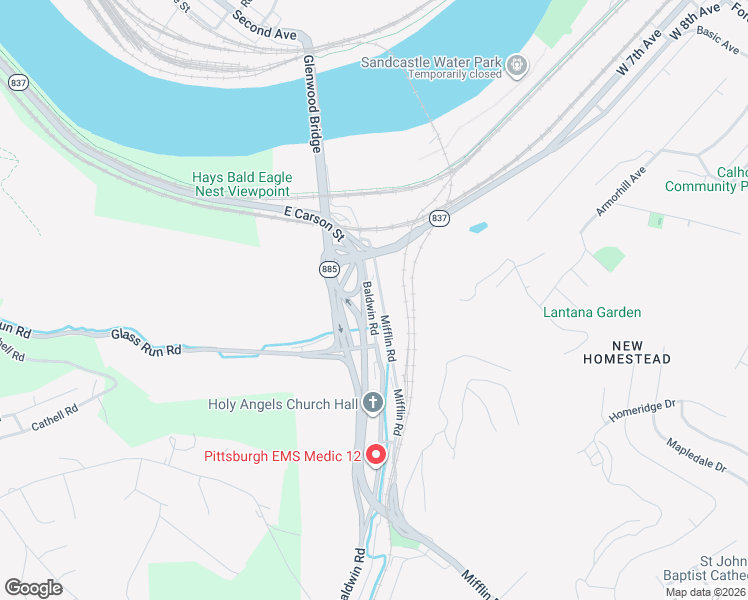 map of restaurants, bars, coffee shops, grocery stores, and more near 227 Baldwin Road in Pittsburgh