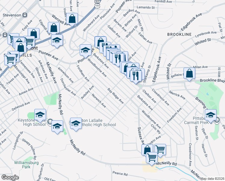 map of restaurants, bars, coffee shops, grocery stores, and more near 827 Woodbourne Avenue in Pittsburgh