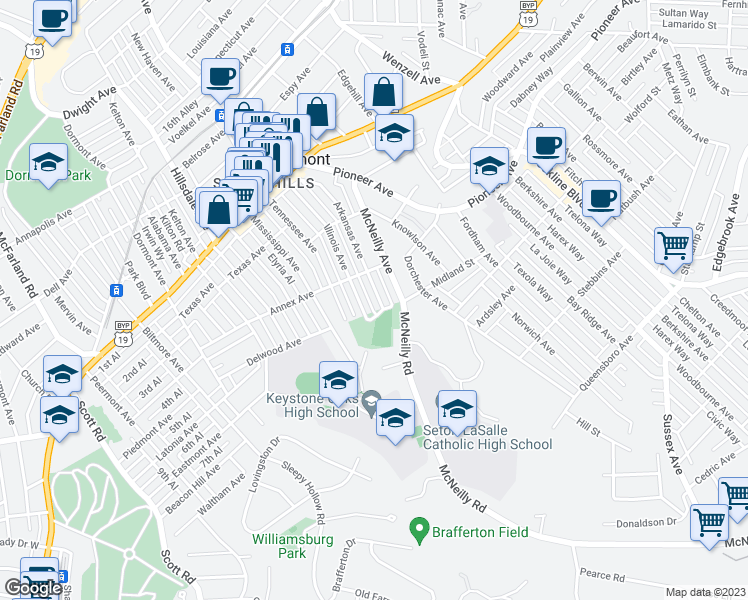 map of restaurants, bars, coffee shops, grocery stores, and more near 1137 McNeilly Avenue in Pittsburgh