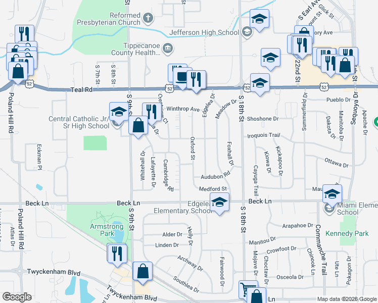 map of restaurants, bars, coffee shops, grocery stores, and more near 1201 Sarasota Drive in Lafayette