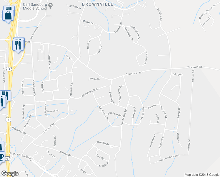 map of restaurants, bars, coffee shops, grocery stores, and more near 3 Stratford Drive in Old Bridge Township