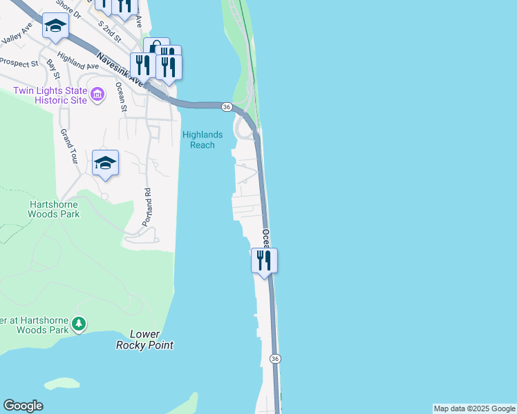 map of restaurants, bars, coffee shops, grocery stores, and more near 210 New Jersey 36 in Sea Bright