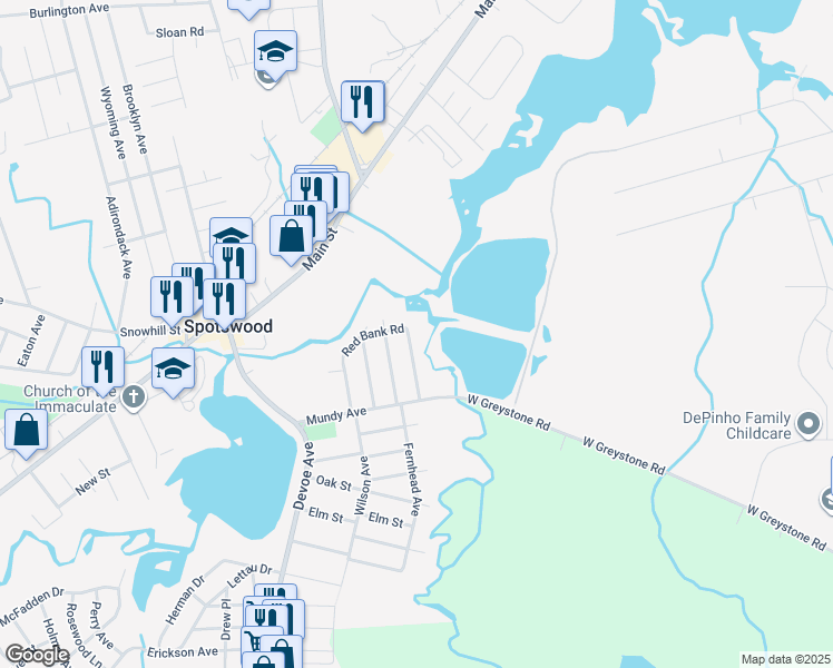 map of restaurants, bars, coffee shops, grocery stores, and more near 59 Red Bank Road in Spotswood