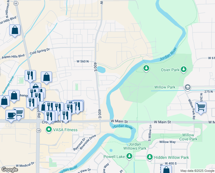 map of restaurants, bars, coffee shops, grocery stores, and more near 3591 Cornfield Drive in Lehi