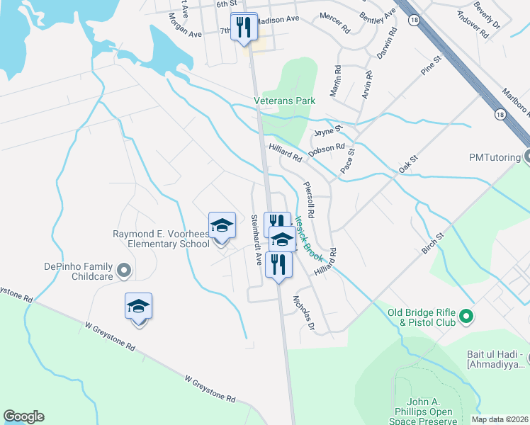 map of restaurants, bars, coffee shops, grocery stores, and more near 1283 Englishtown Road in Old Bridge