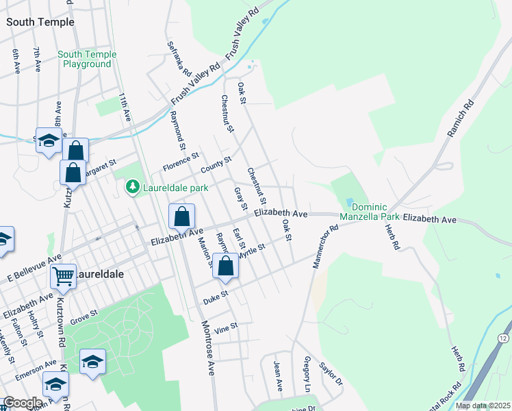 map of restaurants, bars, coffee shops, grocery stores, and more near 3411 Chestnut Street in Reading